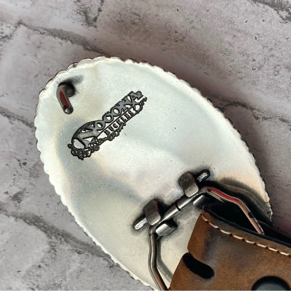 Kids Nocona Genuine Brown Leather Belt With Bull Rider Silver Buckle
